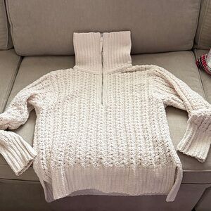 Aerie Cream Textured Half-Zip Sweater